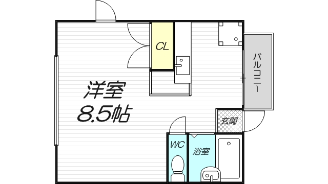 ハウス道正の201号室ワンルーム25㎡の間取り図